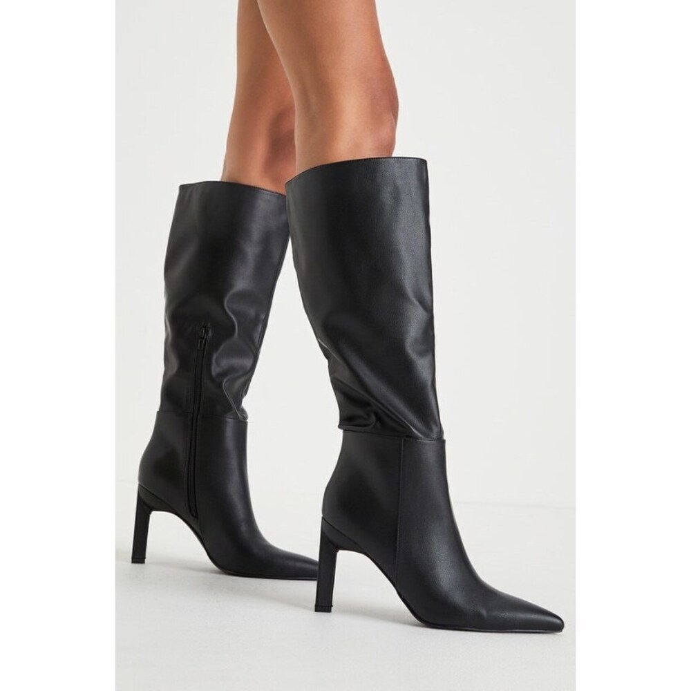 Lulus Olivet Black Pointed-toe Knee-high Boots - Size 10